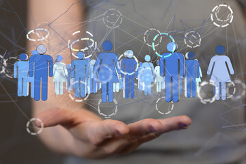 Poster - holding 3D rendering group of blue people - neural network exposure digital