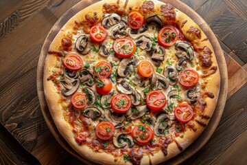 Canvas Print - Delicious Vegetarian Pizza on Wooden Table