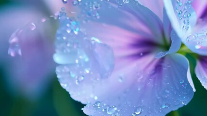 Poster - Light violet flowers with tiny bubbles on petals sprinkled or poured by water