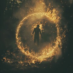 Wall Mural - a man is standing in front of a circle of fire