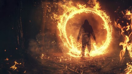 Sticker - a person standing in front of a ring of fire