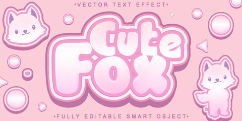 Poster - Pink Fox Cute Kawaii Soft Vector Fully Editable Smart Object Text Effect