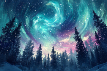 Wall Mural - A beautiful night sky filled with stars and a glowing aurora