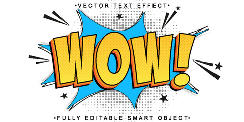 Wall Mural - Orange Pop Art Cartoon WOW! Vector Fully Editable Smart Object Text Effect