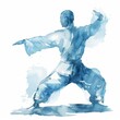 © Melon - Tai Chi pose clipart, martial arts element, watercolor illustration, calming, isolated on white background