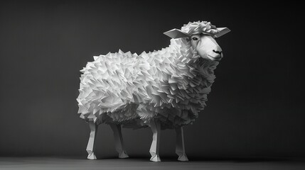 Canvas Print -  Origami Sheep Photo in Black and White on Dark Background