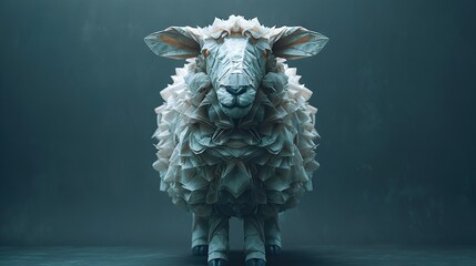 Wall Mural -   Close-up of a sheep statue lit from above in a dim room