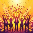 © PrusarooYakk - Silhouettes of business people celebrating success with confetti falling in a bright and vibrant setting, symbolizing achievement and teamwork.