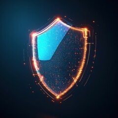 Aufkleber - Futuristic digital shield icon representing cybersecurity, data protection, and secure networks in a glowing blue and orange design.
