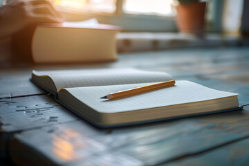 Wall Mural - Individual takes notes with pencil in notebook blank area