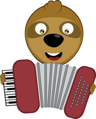 Wall Mural - vector illustration face bear sloth character animal cartoon, playing musical instrument accordion