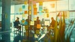 © spyrakot - Brainstorming Session in Bright Office with Colorful Sticky Notes on Glass Walls