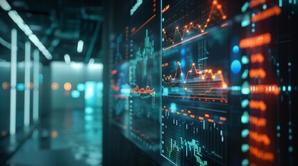 Poster - A digital screen showing real-time stock market graphs and data analytics
