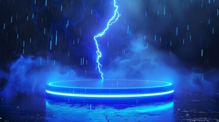 Poster - A product presentation scene with dramatic blue lighting