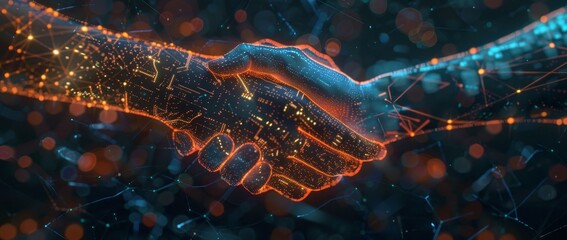 Aufkleber - In this illustration, people shake hands, customer service is provided, humans interact, the business succeeds, and management strategy is explained.