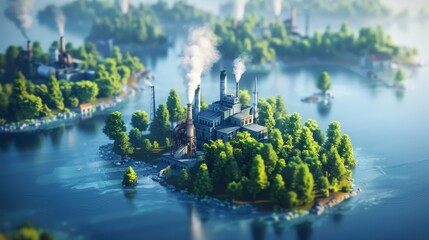 Aufkleber - In this graphic, a sustainable power plant illustrates the concept of industry 4.0 or green industry
