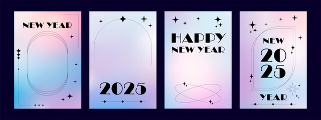 Wall Mural - Christmas aesthetic posters set. 2025 Y2k New Year gradient background.