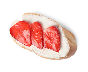 Canvas Print - Delicious bruschetta with ricotta cheese and strawberries isolated on white, top view