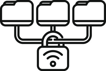 Poster - Wifi symbol inside a closed padlock securing data folders, representing network security