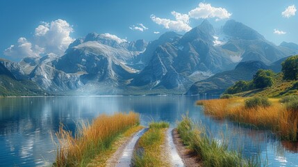 Wall Mural - Breathtaking Mountain Landscape by the Lake - Generative AI