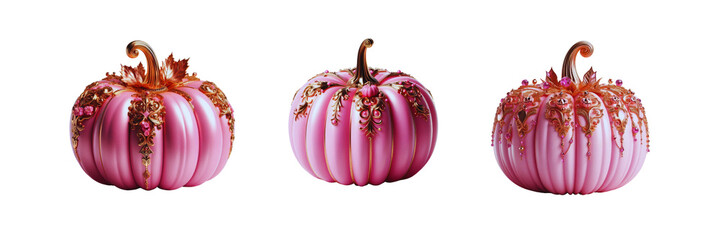 Wall Mural - Set of luxury pink pumpkin, Halloween special, Halloween-themed, isolated over on transparent white background