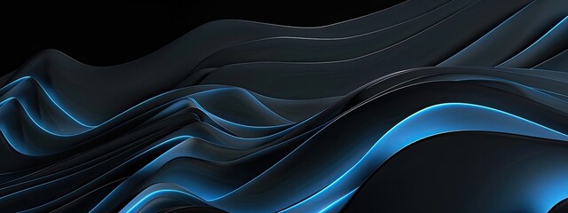 Wall Mural - Dark black abstract background with blue glowing lines design for social media post, business, advertising event. Modern technology innovation background