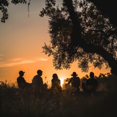 Sticker - Group of Friends Enjoying Sunset in Nature