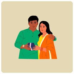 Wall Mural - Brother and sister celebrating Raksha Bandhan Indian festival vector illustration