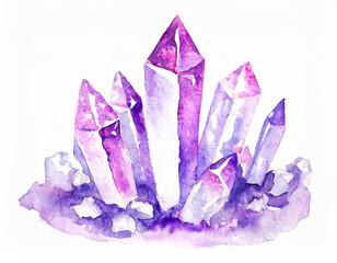 Sticker - Watercolor purple crystals on a white background