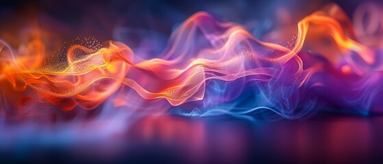 Poster -  A sharp image of vibrant smoke against a black backdrop, displaying red, orange, and blue hues