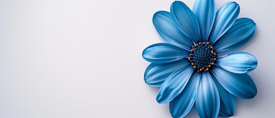 Canvas Print -  A close-up of a blue flower against a white background The flower displays a blue center, encircled by a yellow center