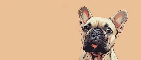 Wall Mural -  A tight shot of a dog's expressive face against a tanned backdrop, its tongue playfully extending beyond its teeth