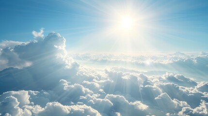 Poster - Radiant sun rays illuminating a clear cloudscape, serene morning sky