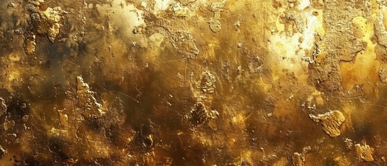 Wall Mural -  A tight shot of a wall adorned with copious brown and yellow paint splatters