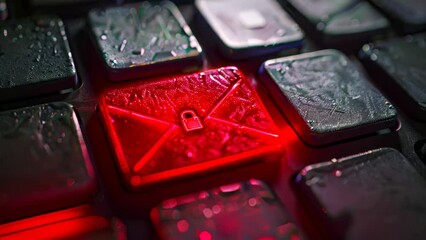 Poster - Red envelope placed on the keyboard of a computer, symbolizing potential email security risks and unauthorized access, Email Security Warning, Unauthorized Access to Your Account
