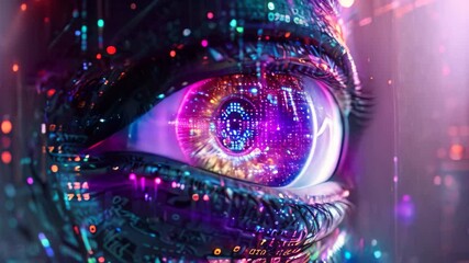 Poster - a close-up of a womans eye against a digital backdrop, embrace the digital age by incorporating bina