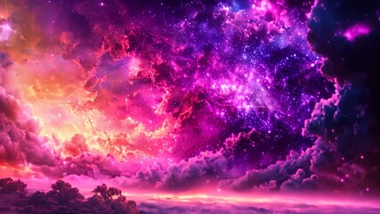 Wall Mural - painting depicting a cloudy sky filled with stars, capturing a sense of vastness and wonder, evoking