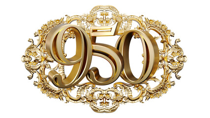 Wall Mural - golden number nine hundred fifty in the center of Decorative golden vintage frames, number 950