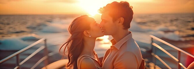 Wall Mural - A couple in love shares a kiss aboard a yacht.