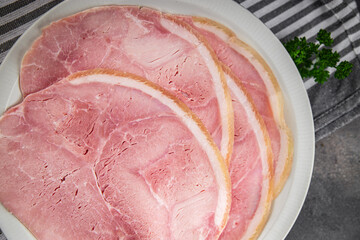 Wall Mural - ham pork slice meat food fresh meal food snack on the table copy space food background rustic top view
