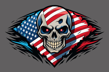 Wall Mural - American flag hand drawn face evil death skull vector illustration 