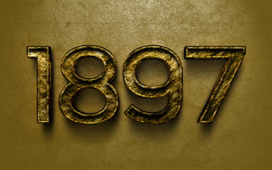 Wall Mural - 3D dark golden number design of 1897 on cracked golden background.