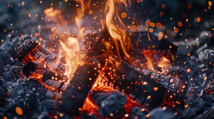 Poster - Intense campfire flames with glowing embers and sparks