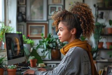 Poster - Young Woman Working at Home in a Cozy Atmosphere
