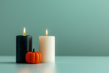 An enchanting Halloween candle display with mystic symbols, isolated on a gradient background 