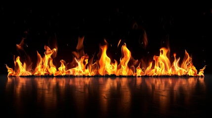Leinwandbilder - Fierce flames climbing on a solid black background, bright and powerful fire