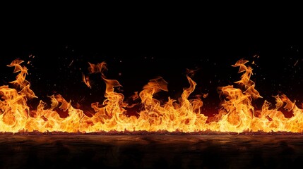 Leinwandbilder - Tall flames roaring against a black backdrop, vivid and intense fire colors
