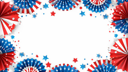 Colorful Patriotic Star and Fan Decorations in Red, White, and Blue Border Design