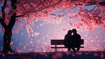 Wall Mural - Elegant silhouette of a couple sitting on a bench