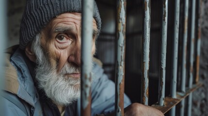 Sticker - grandfather inside a prison looking at the camera